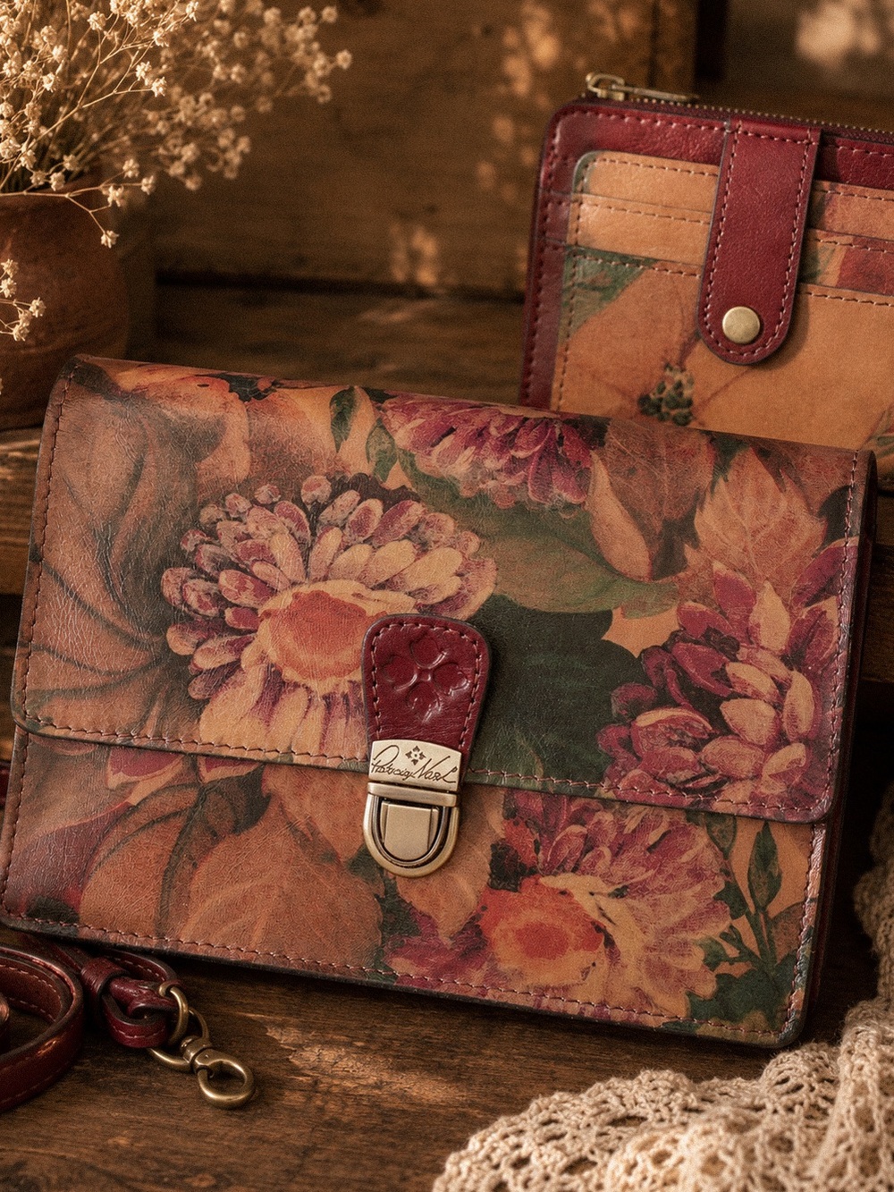 Patricia Nash Floral Leather Crossbody & Matching RFID Wallet Set